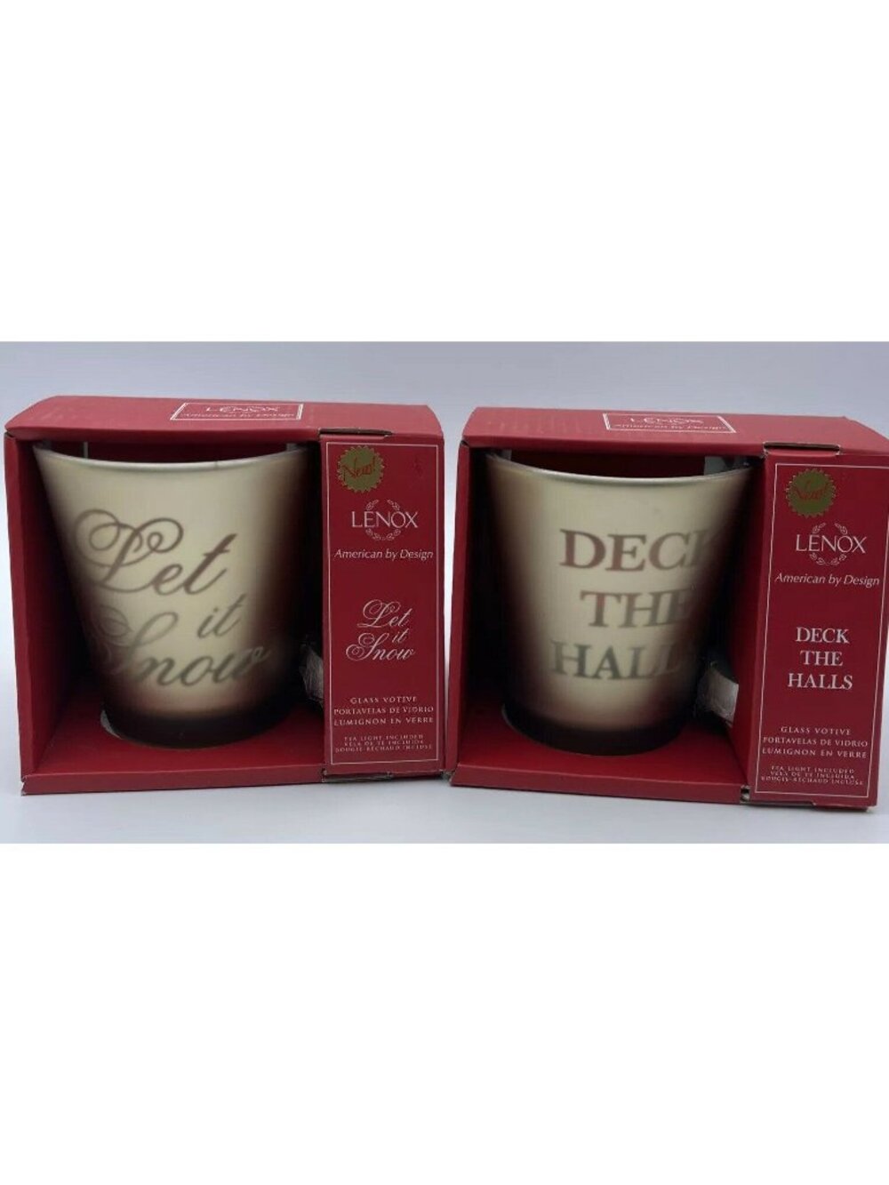2 Lenox Golden Holidays Collectors Votives ‘Deck the Halls’ & ‘Let it Snow’ NWT